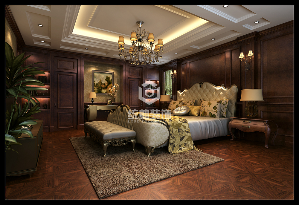 浦东新区东方颐城226平方美式风格复式卧室装修效果图