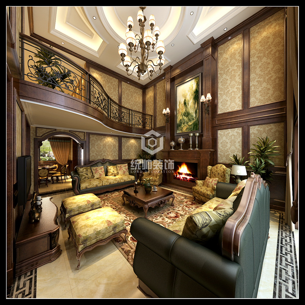 浦东新区东方颐城226平方美式风格复式客厅装修效果图