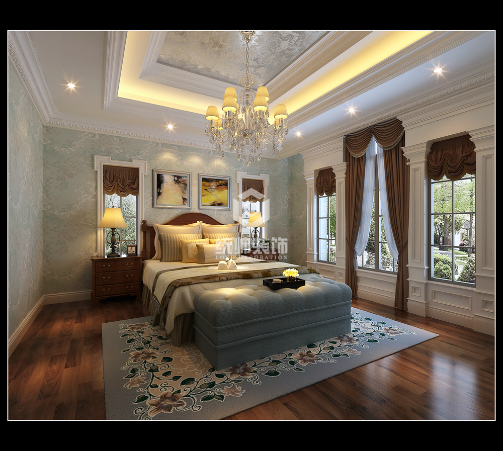 浦东新区绿城玫瑰园385平方法式风格别墅卧室装修效果图