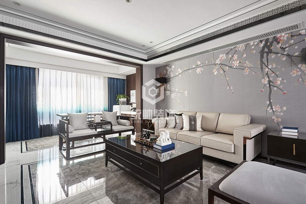 浦东新区金地天逸190平方新中式风格复式客厅装修效果图