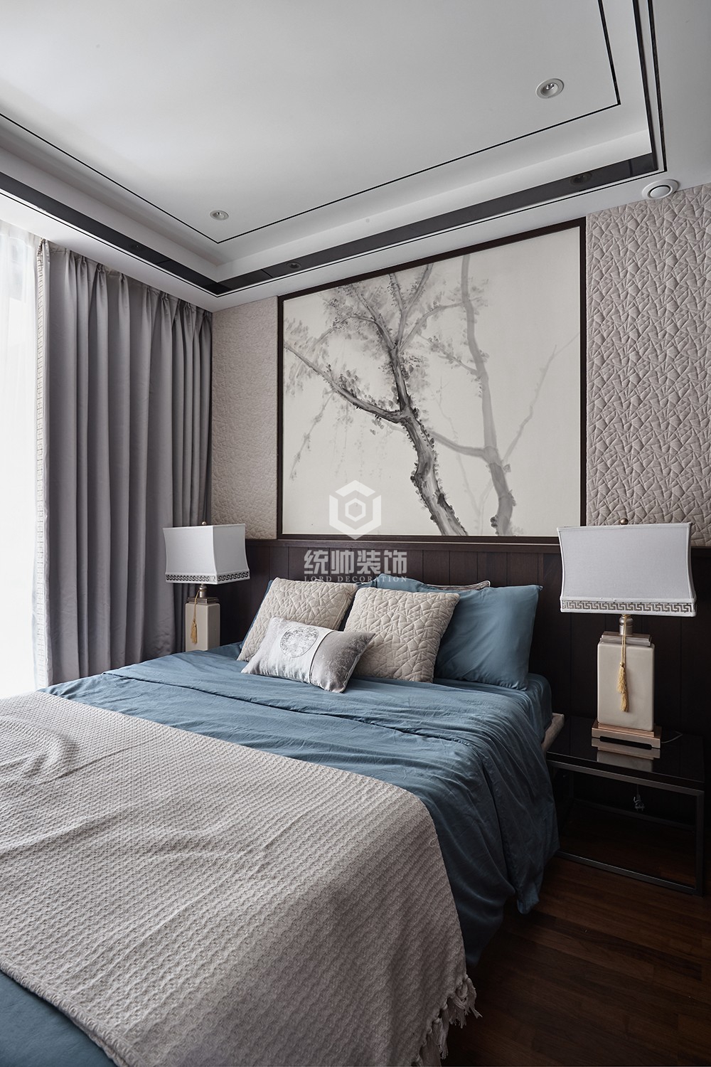 浦东新区金地天逸190平方新中式风格复式卧室装修效果图
