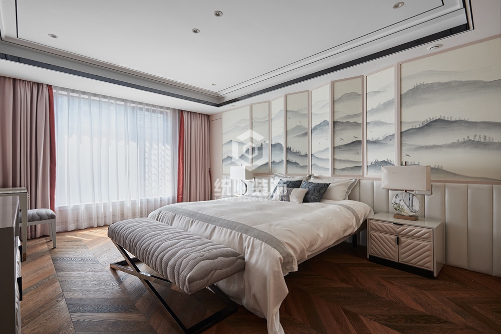 浦东新区金地天逸190平方新中式风格复式卧室装修效果图