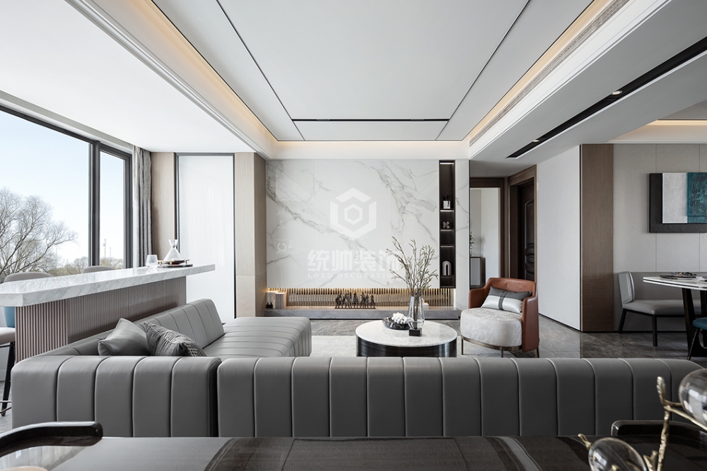 松江区绿庭尚城128平方现代简约风格平层客厅装修效果图