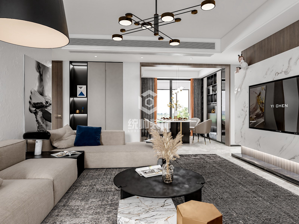 寶山區共康公寓140平現代簡約客廳裝修效果圖