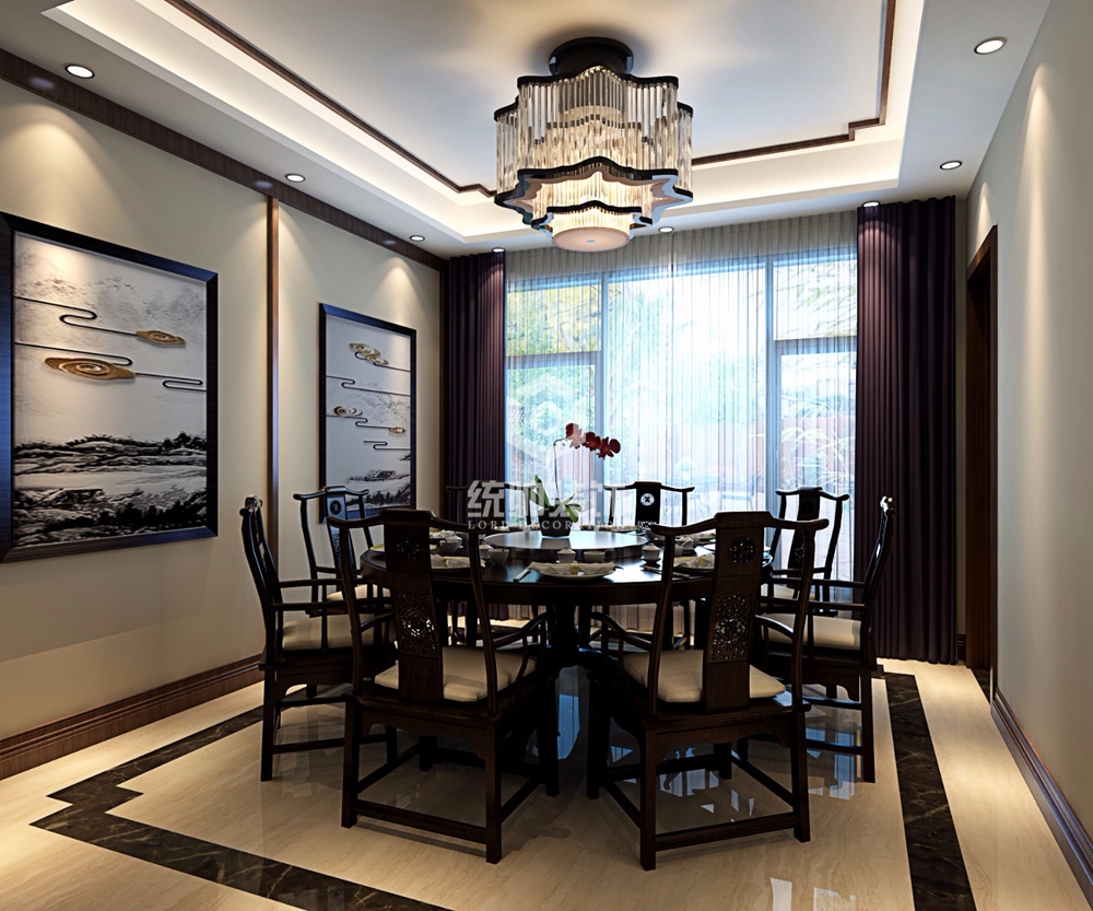 浦东新区万科弗农小镇320平方新中式风格别墅餐厅装修效果图