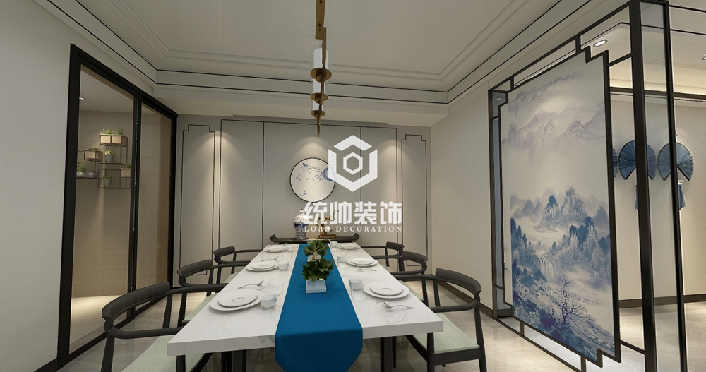 浦东新区森兰明轩258平方新中式风格别墅餐厅装修效果图