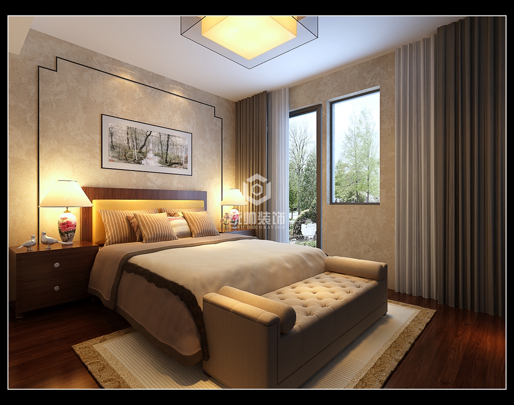 青浦区观庭别墅320平方新中式风格别墅卧室装修效果图