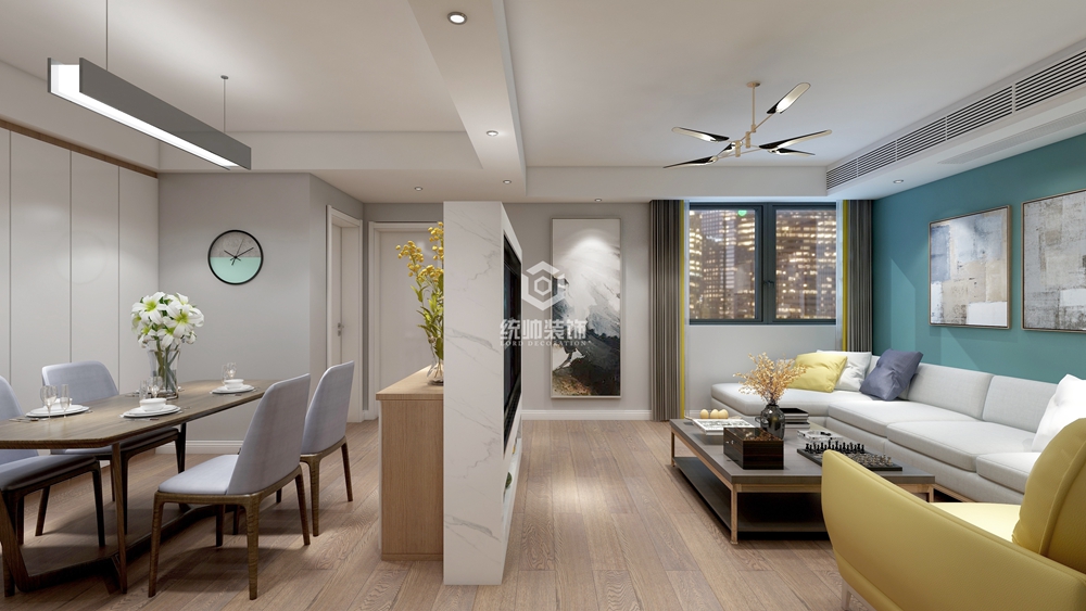 徐汇区广夏公寓102平方现代简约风格2室2厅客厅装修效果图