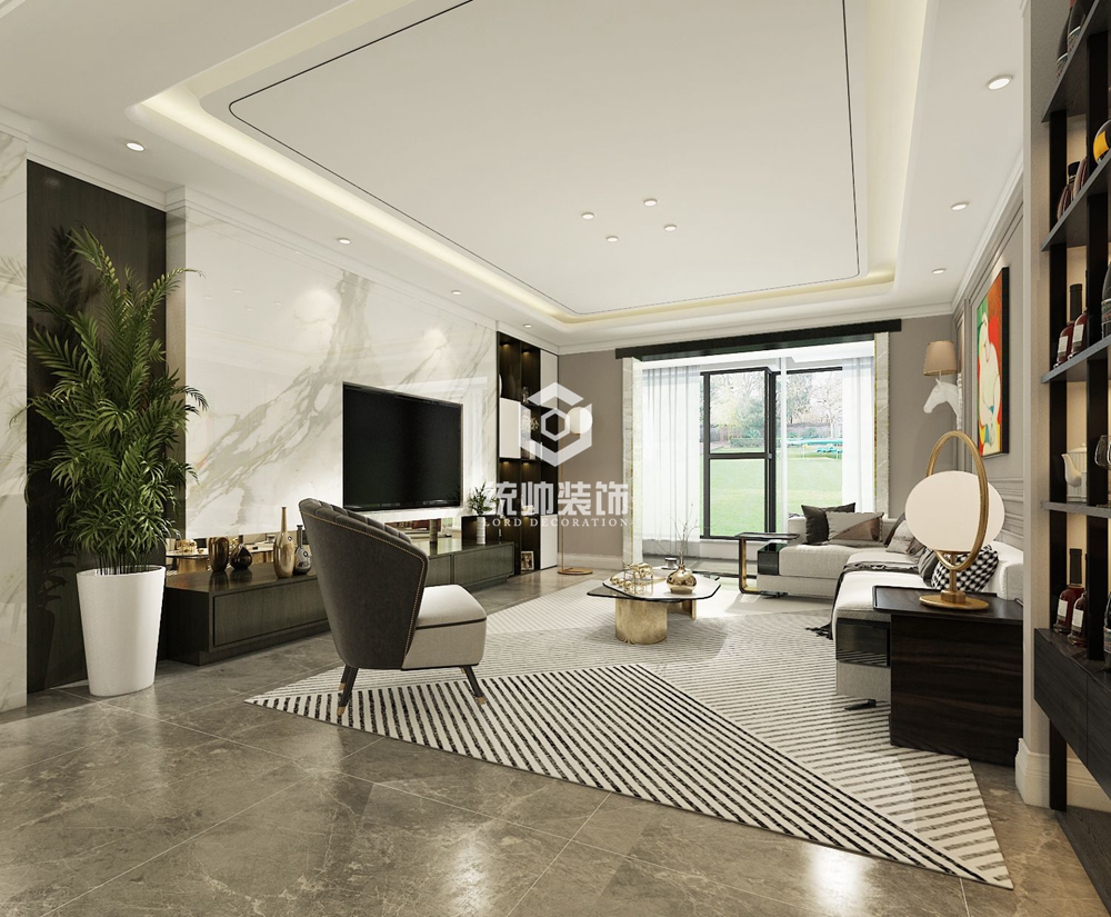 杨浦区翡丽云邸206平方美式风格平层客厅装修效果图