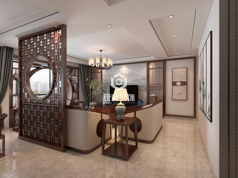 浦东新区海上湾128平方新中式风格平层客厅装修效果图