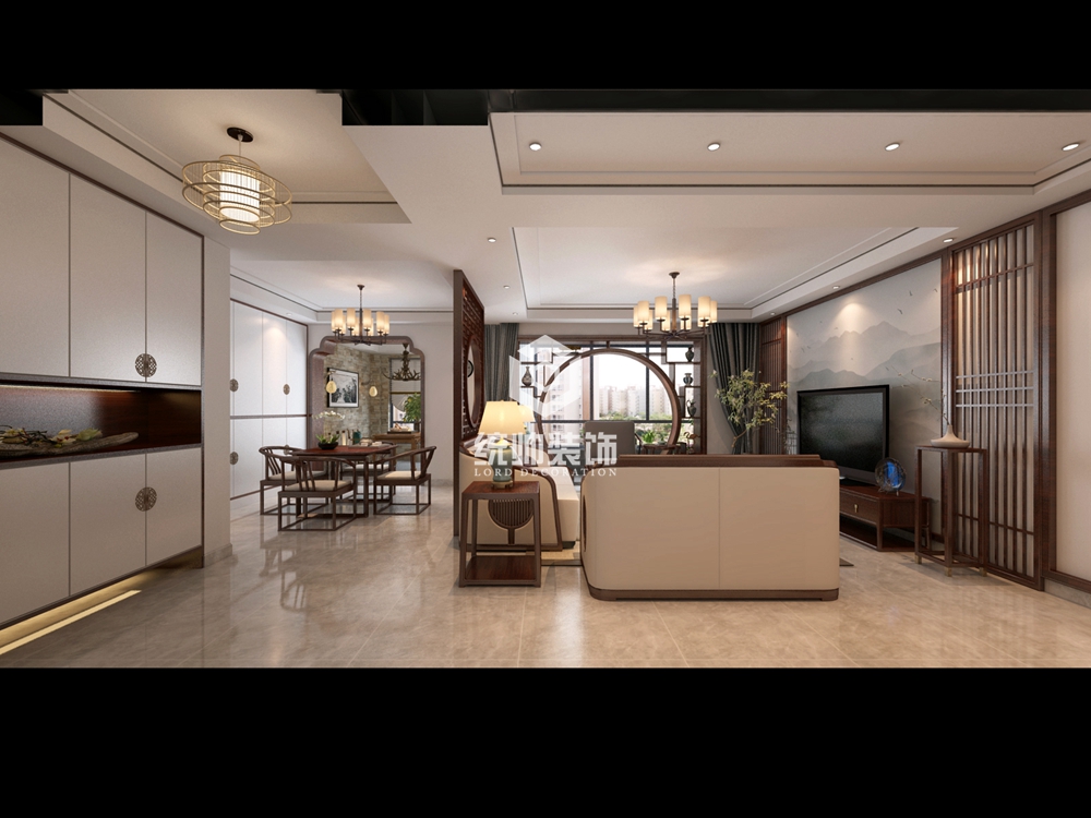 浦东新区海上湾128平方新中式风格平层客厅装修效果图