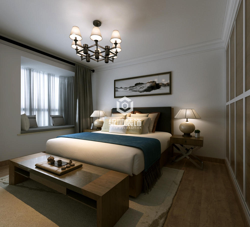 浦东新区海上湾128平方新中式风格平层卧室装修效果图