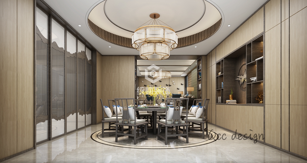 浦东新区海域观园520平新中式餐厅装修效果图