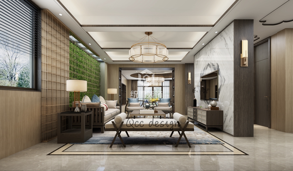 浦东新区海域观园520平方新中式风格别墅客厅装修效果图