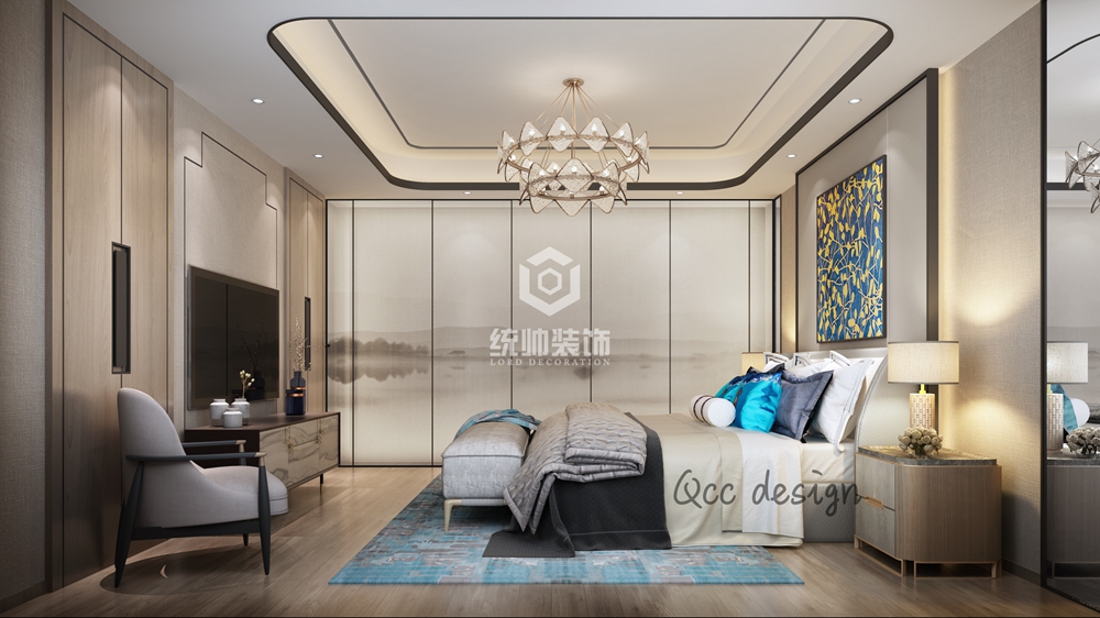 浦东新区海域观园520平方新中式风格别墅卧室装修效果图