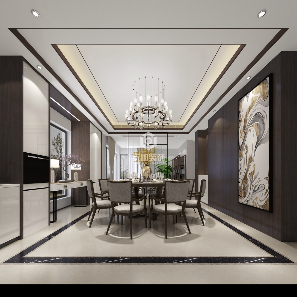 浦东新区上实合墅350平方新中式风格别墅餐厅装修效果图
