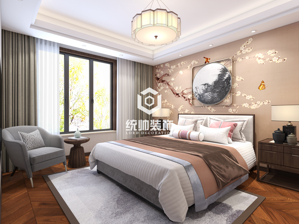 静安区临汾花园200平方新中式风格复式卧室装修效果图