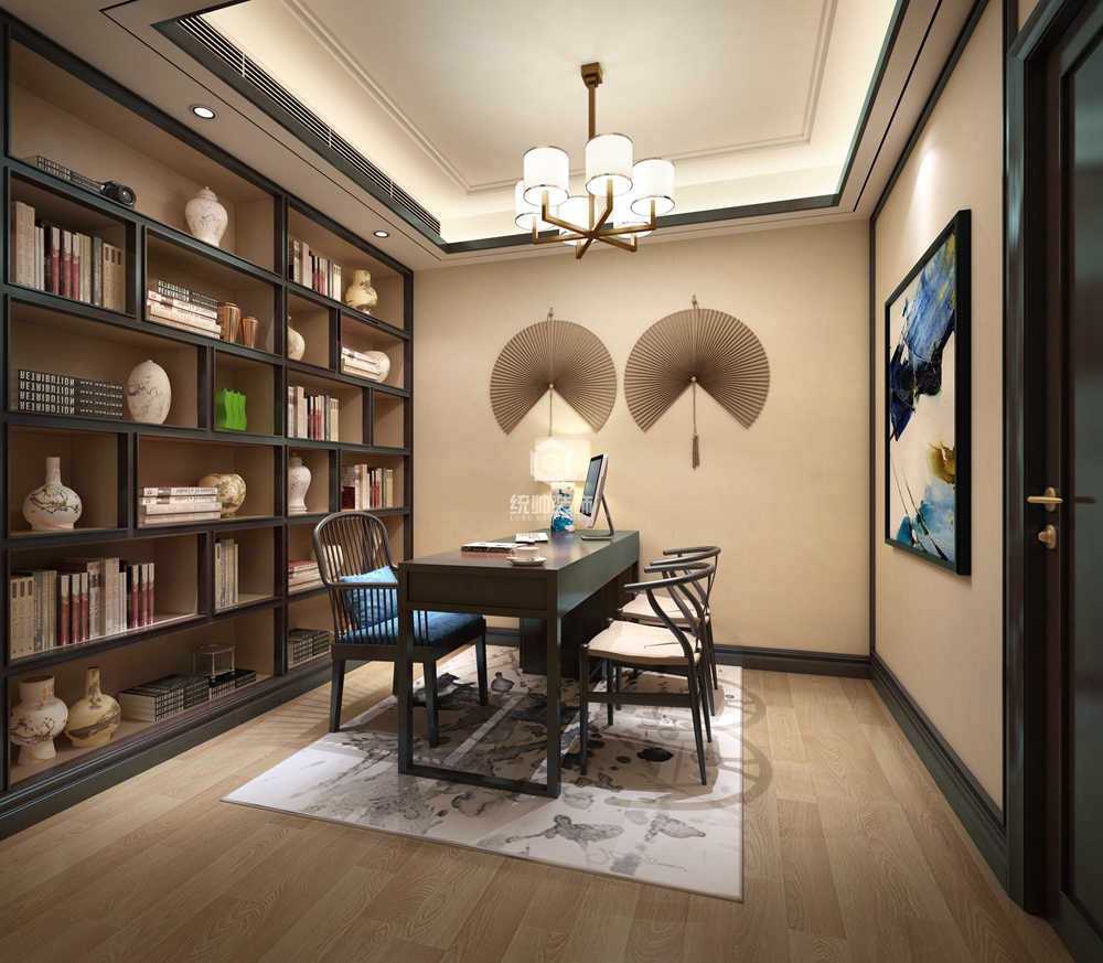 浦东新区中洲珑悦140平方新中式风格公寓书房装修效果图