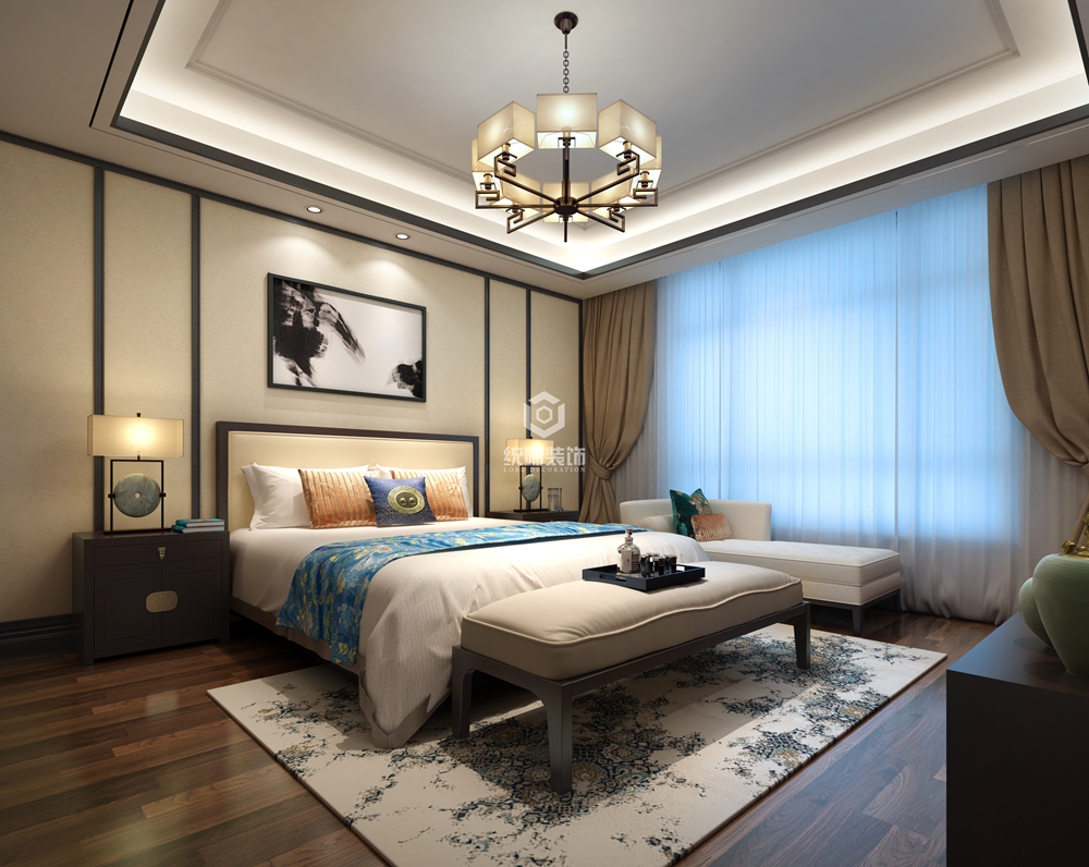 浦东新区中洲珑悦140平方新中式风格公寓卧室装修效果图