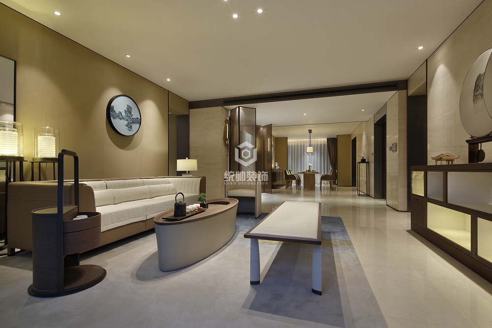 浦东新区保集澜湾189平方新中式风格公寓客厅装修效果图
