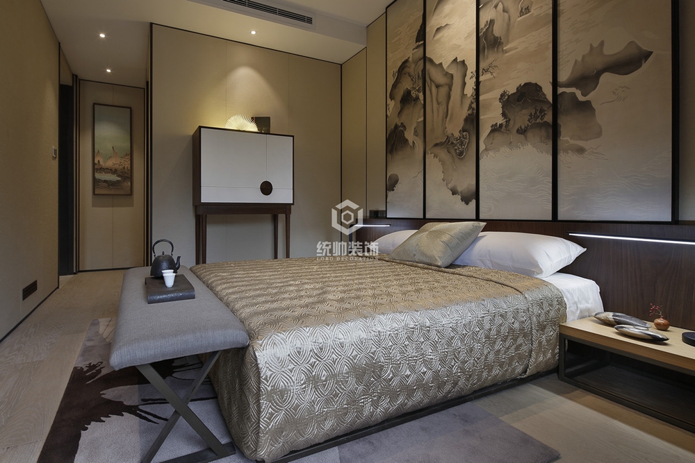 浦东新区保集澜湾189平方新中式风格公寓卧室装修效果图