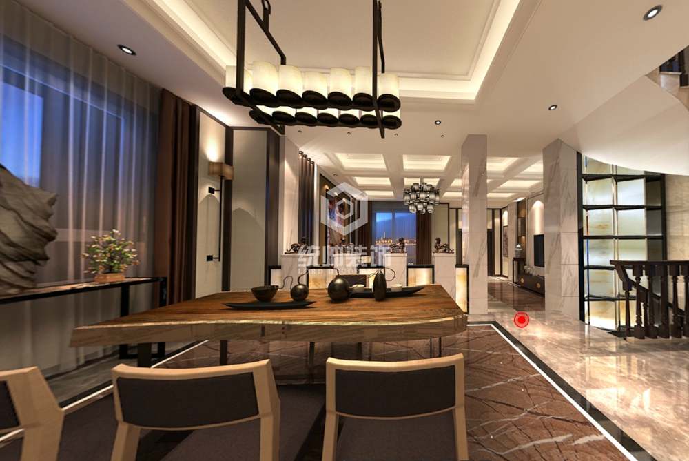 浦东新区祥生御江湾630平方新中式风格别墅餐厅装修效果图