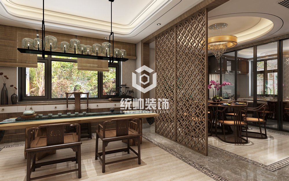 松江区合生广富会430平方新中式风格别墅餐厅装修效果图
