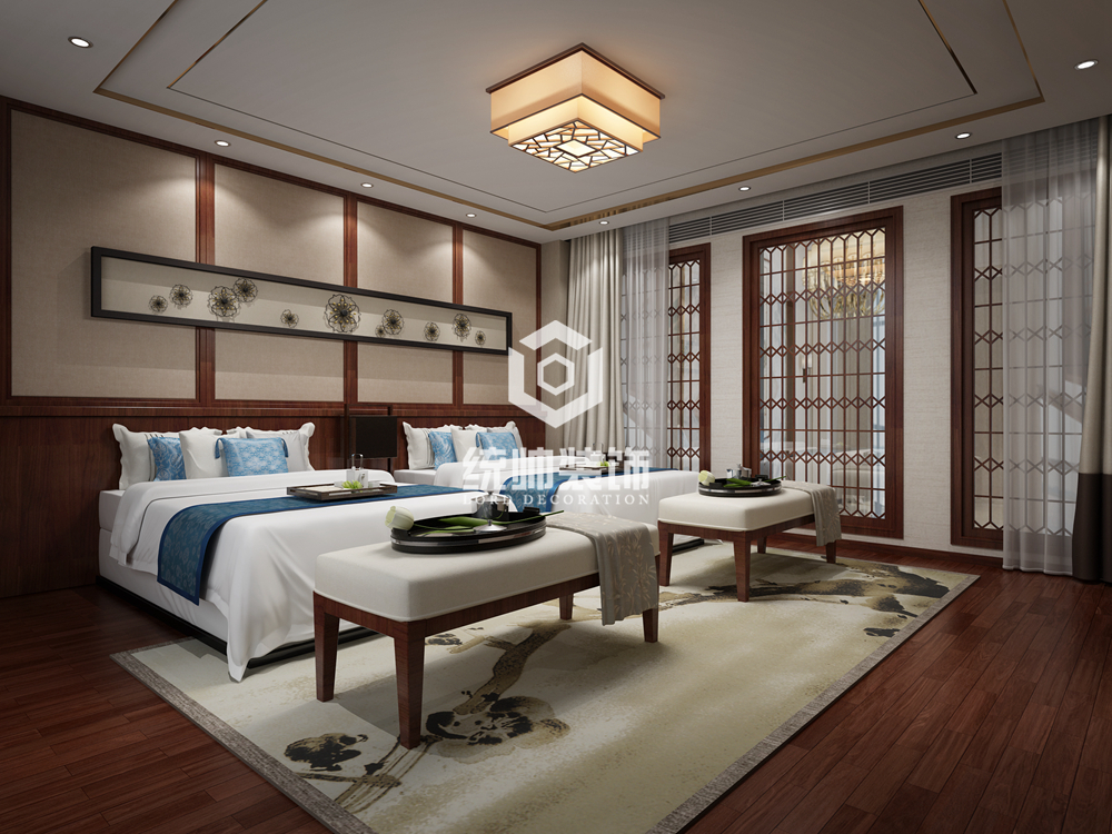 宝山区淞宝路260平方中式风格复式卧室装修效果图