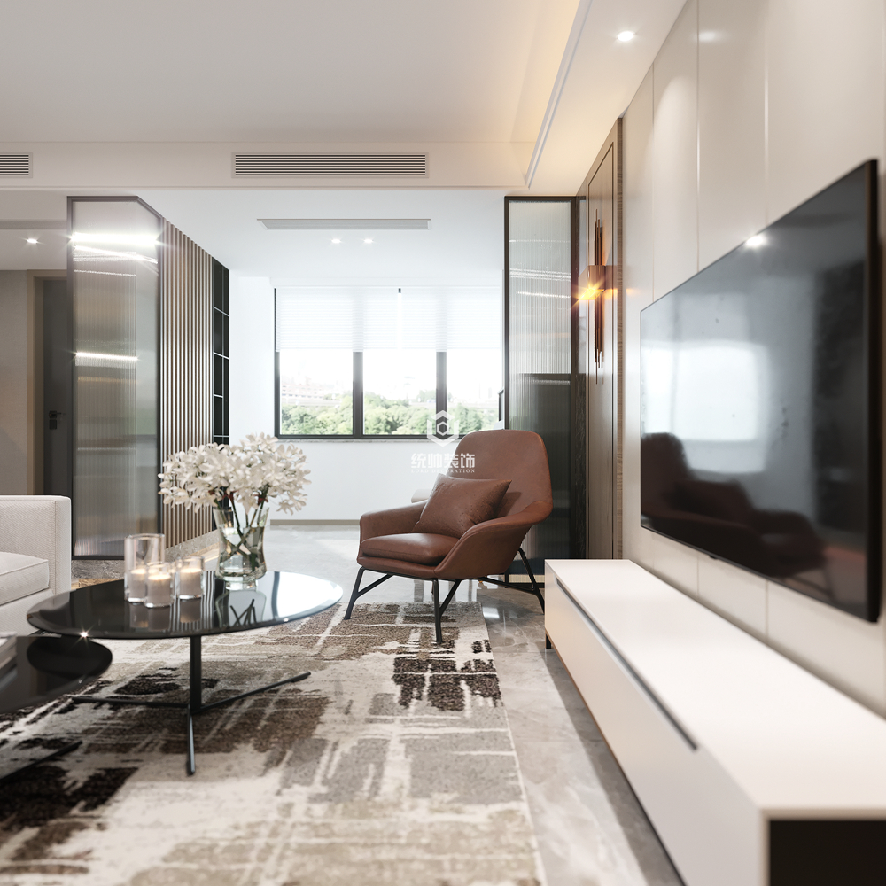 徐汇区海珠公寓130平方现代简约风格3室2厅客厅装修效果图