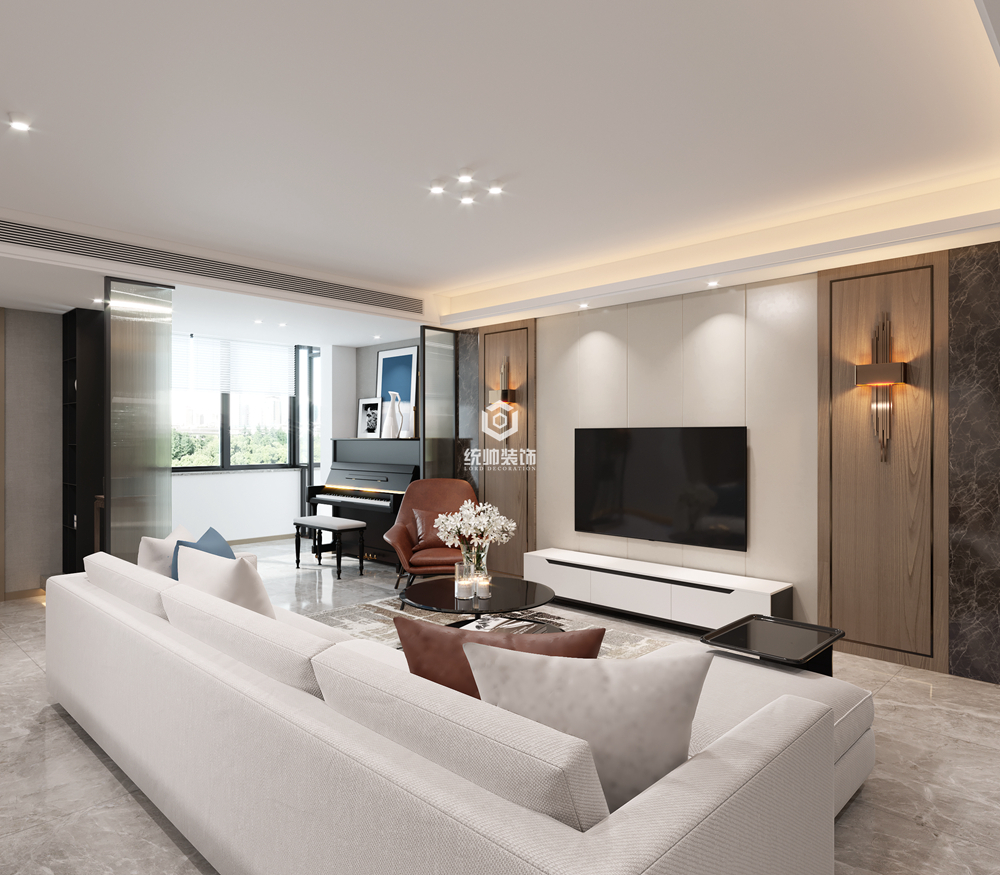 徐匯區海珠公寓130平現代簡約客廳裝修效果圖