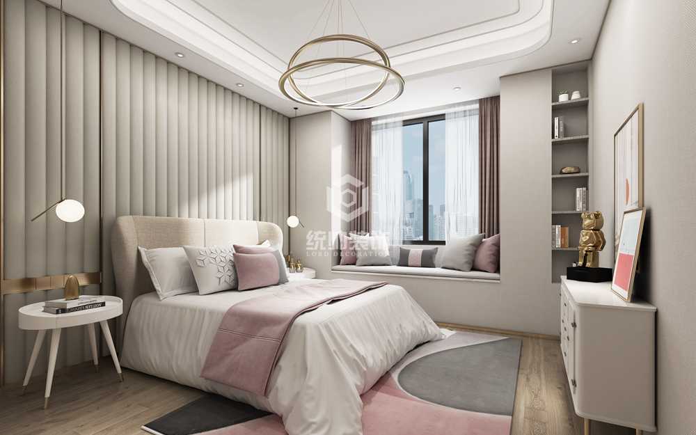 浦东新区合景泰富95平方轻奢风格两室一厅卧室装修效果图