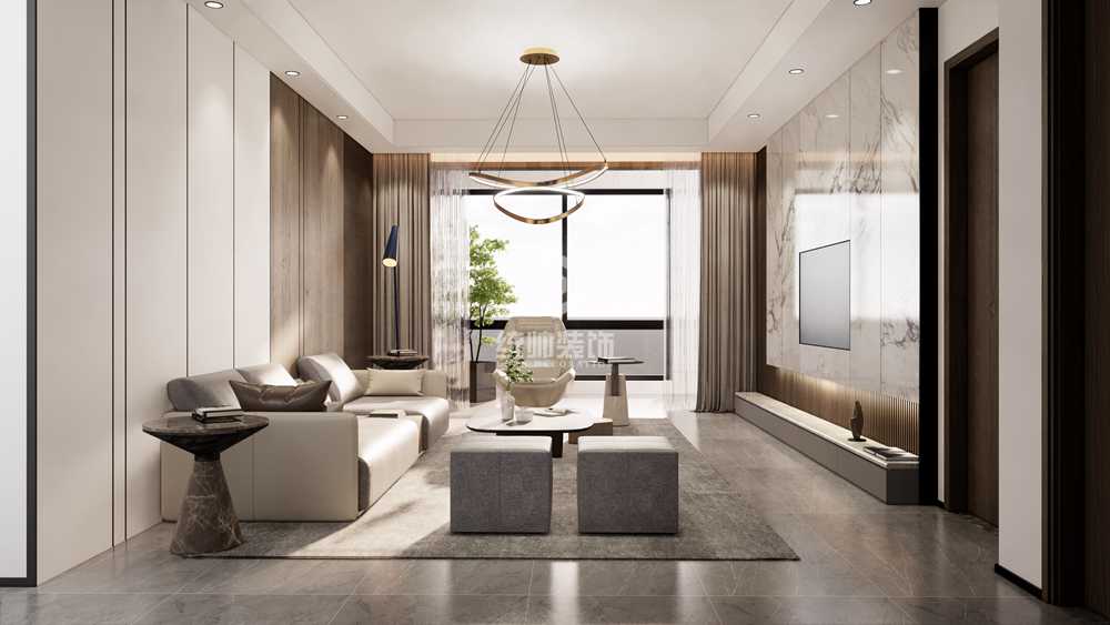 浦东新区悦达悦珑湾140平方现代简约风格三室两厅客厅装修效果图