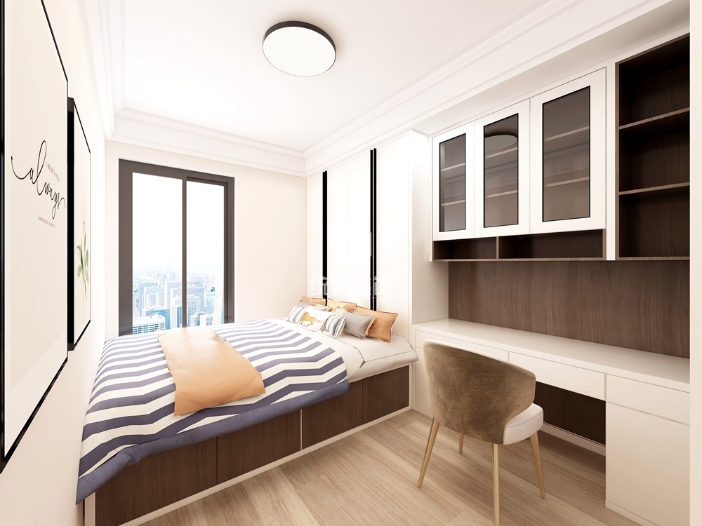 浦东新区保利叶上海130平方现代简约风格三房二厅卧室装修效果图