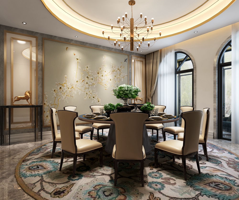 浦东新区汤臣高尔夫1480平方美式风格别墅餐厅装修效果图
