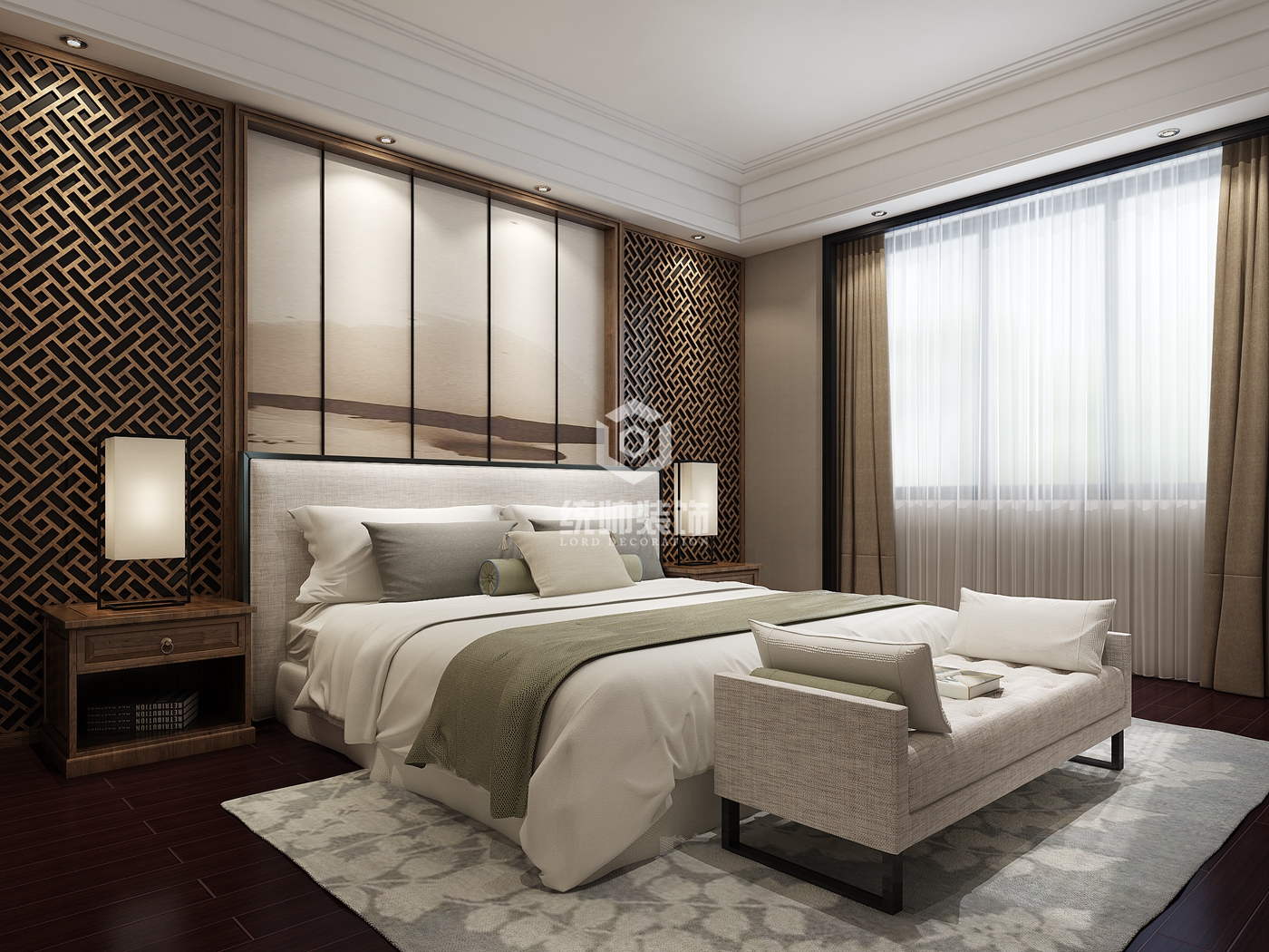 浦东新区保利西岸440平方新中式风格复式卧室装修效果图