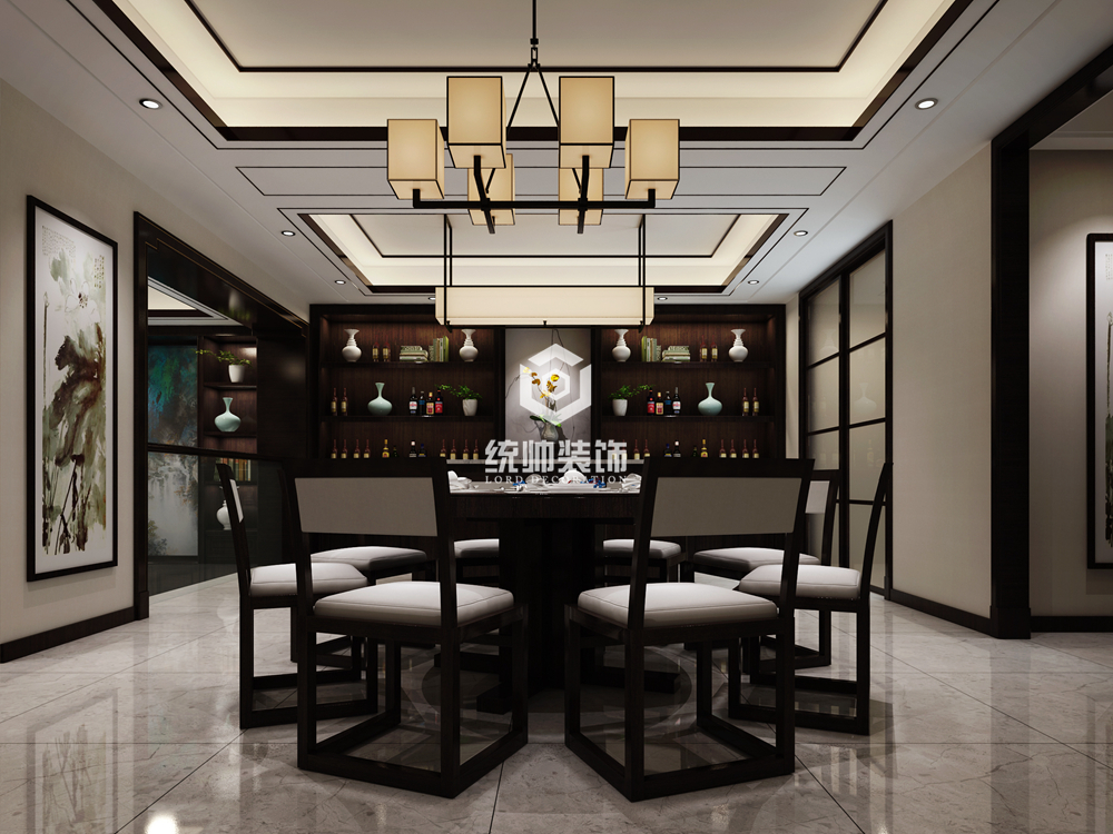 浦东新区品院390平方新中式风格别墅餐厅装修效果图