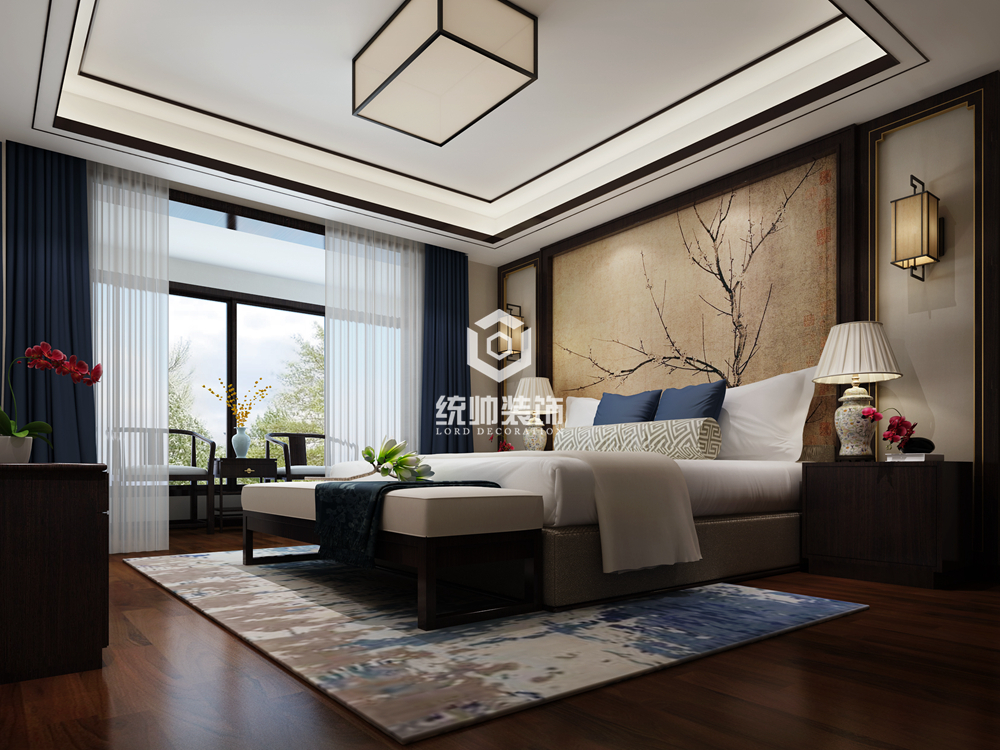 浦东新区品院390平方新中式风格别墅卧室装修效果图