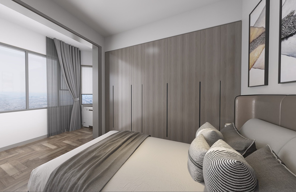 浦东新区金龙大夏78平方现代简约风格二房一厅卧室装修效果图