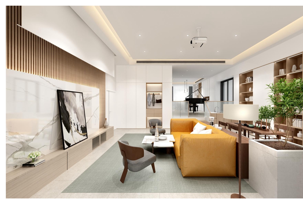浦東新區湯臣豪庭268平現代簡約客廳裝修效果圖