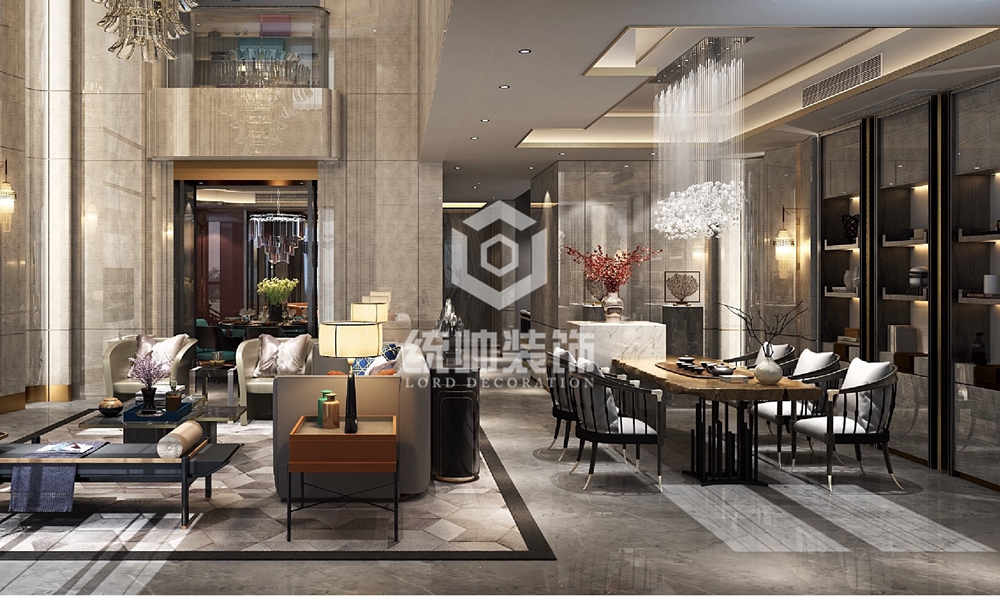 金山區新天鴻高爾夫別墅300平輕奢客廳裝修效果圖