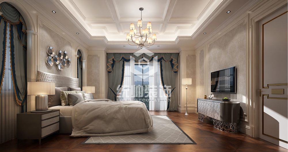 金山区新天鸿高尔夫别墅300平方轻奢风格别墅卧室装修效果图