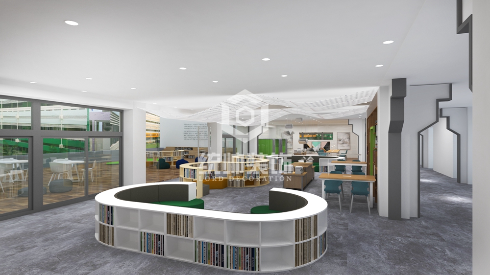 浦東新區圖書閱覽空間300平現代簡約書房裝修效果圖
