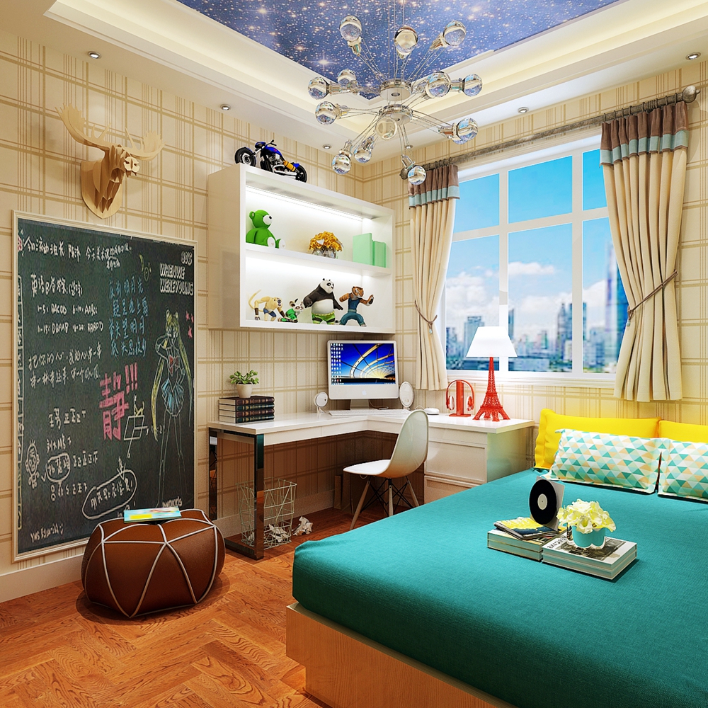 浦東新區陽光地帶小區170平新中式兒童房裝修效果圖
