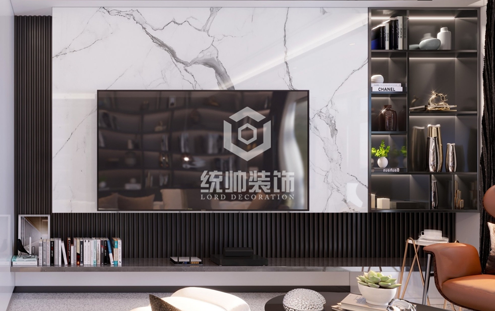 浦東新區環球翡翠灣135平現代簡約客廳裝修效果圖