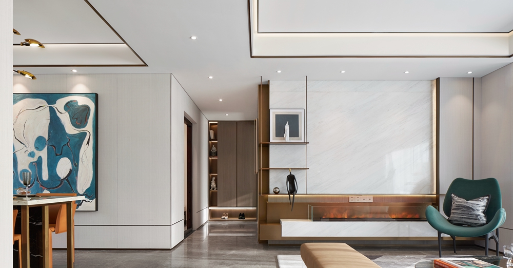 闵行区凤凰城140平方现代简约风格四房设计客厅装修效果图