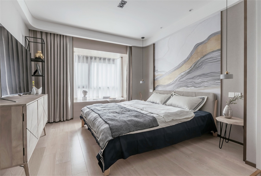宝山区中环国际60平方新中式风格两房两厅一卫卧室装修效果图