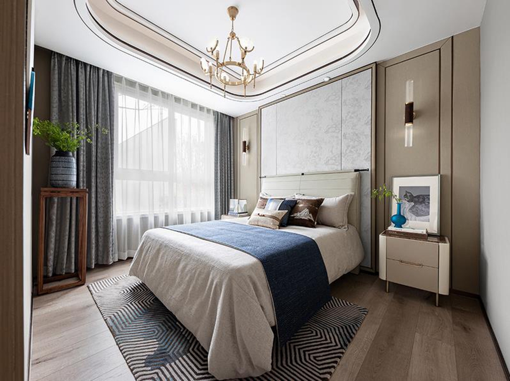 松江区誉品谷水湾120平方新中式风格公寓卧室装修效果图