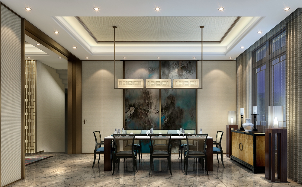 浦东新区万科海云台455平方新中式风格别墅餐厅装修效果图