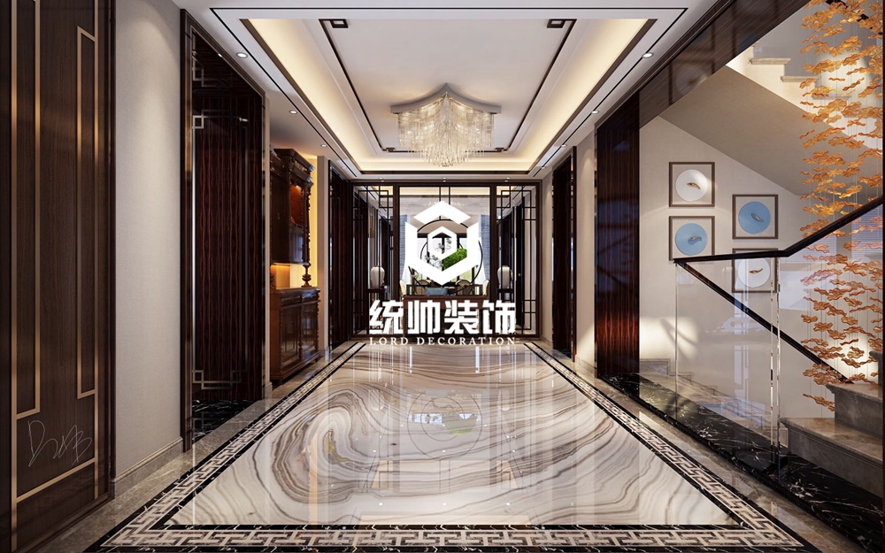 崇明区三湘森林海尚400平方新中式风格别墅走廊装修效果图