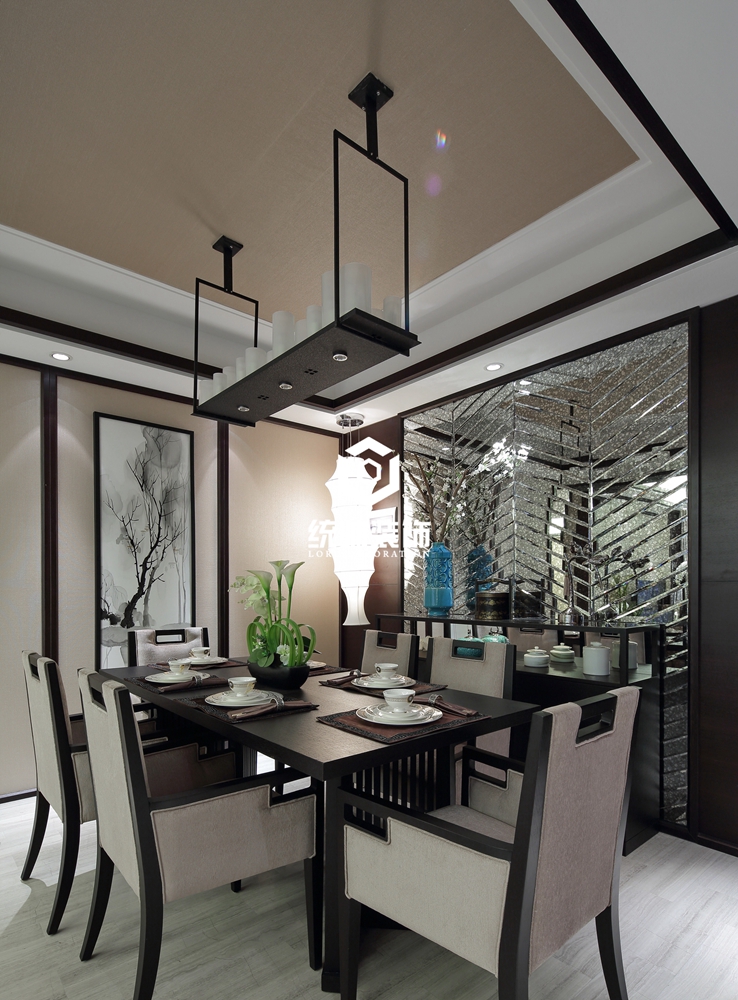 宝山区铂钰公馆95平方新中式风格三室两厅餐厅装修效果图